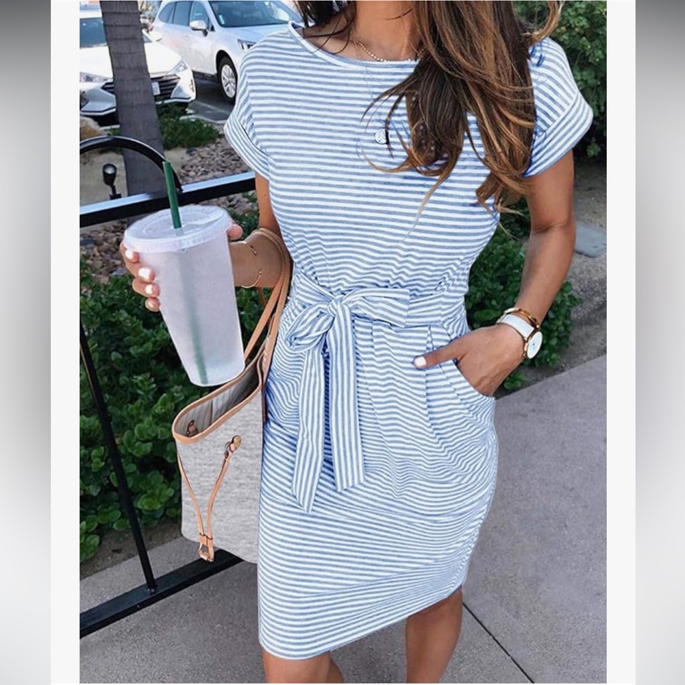 Blue Striped Casual Dress